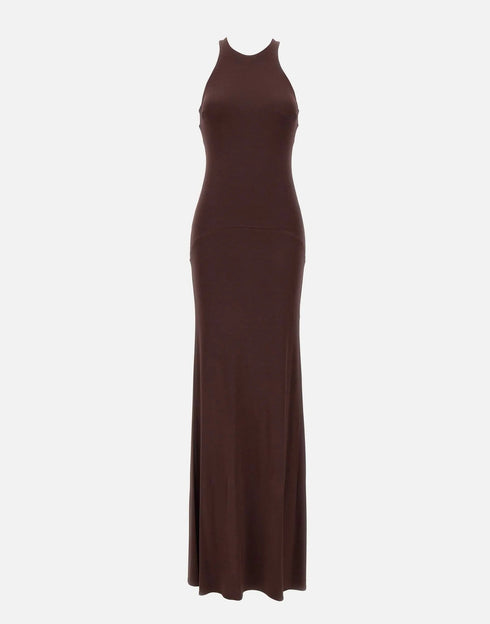 Abito Donna lungo Red Carpet con gioiello sulla schiena Fondente Elisabetta Franchi- Francavilla Moda